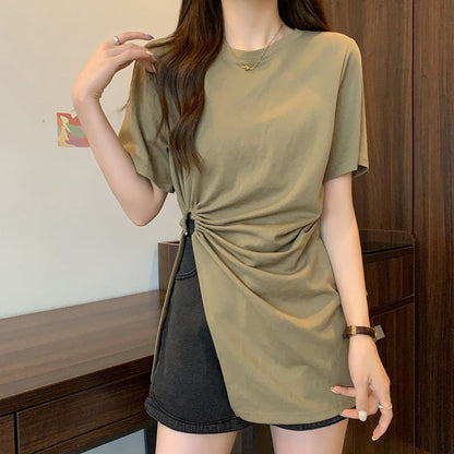 Cotton Irregular Split Short-sleeved T-shirt Women's Summer  Short sleeve t-shirts Sculptify™