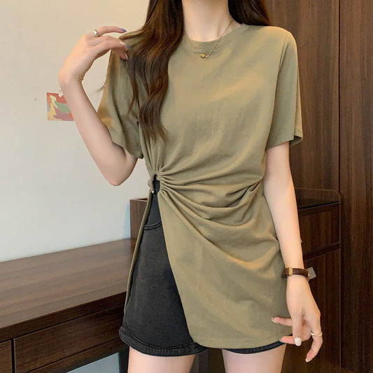 Cotton Irregular Split Short-sleeved T-shirt Women's Summer  Short sleeve t-shirts Sculptify™