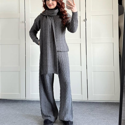 Warm Casual Neck Warmer Top And Pants Sweater Set  Sets Sculptify™