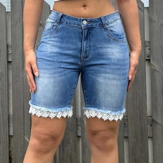 Stylish Light Blue Plus Size Denim Shorts