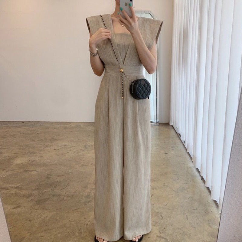 Women's Chiffon Retro Sleeveless Jumpsuit Wide Leg Pants - Sculptify™