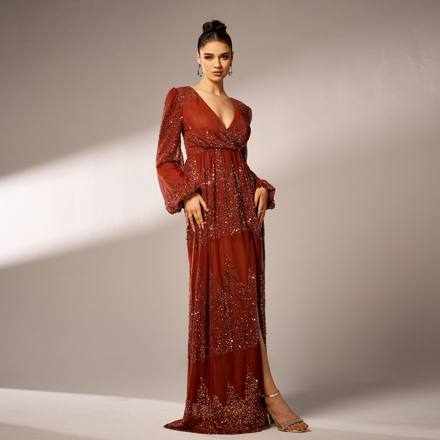Long Sleeve V-neck Sexy Long Sequined Evening Dress - Sculptify™