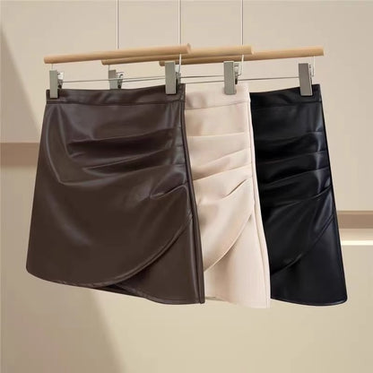 Statement Black Ruffle-Hip Leather Skirt