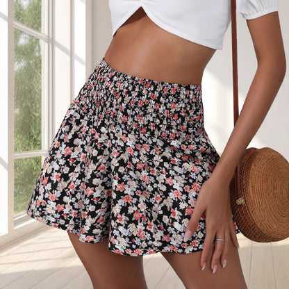 Wrinkle Waist Printed Casual Shorts