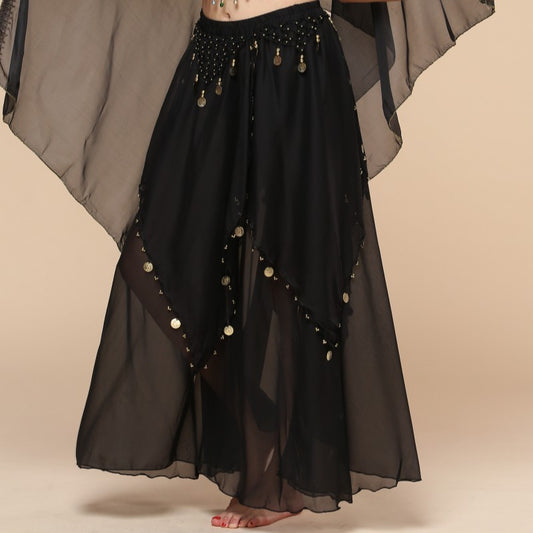 Stage-Ready Coin Hanging Chiffon Skirt