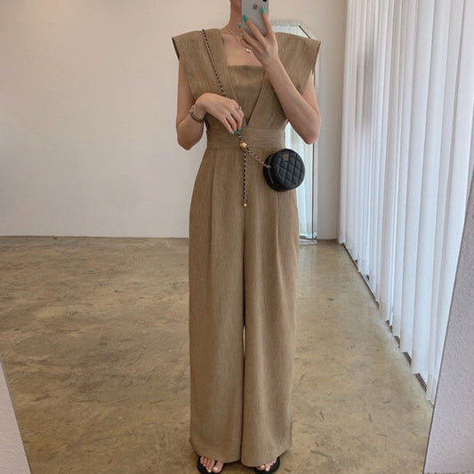 Women's Chiffon Retro Sleeveless Jumpsuit Wide Leg Pants - Sculptify™