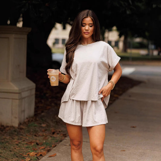 Solid color Crew-neck Short sleeve Shorts Two-piece Set  Sets Sculptify™