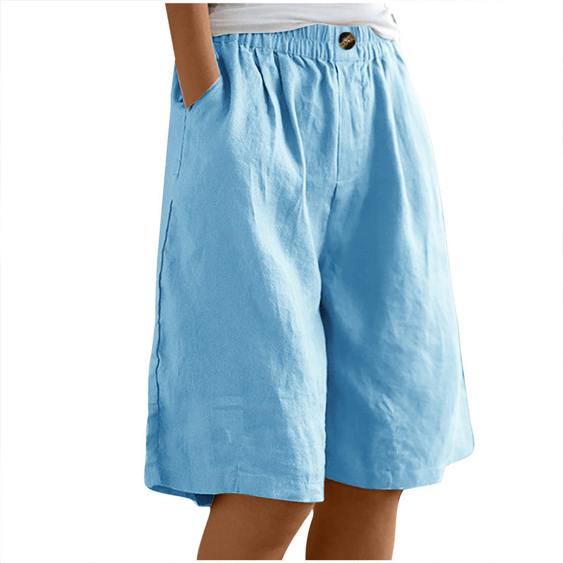 High-Waist Button & Elastic Shorts