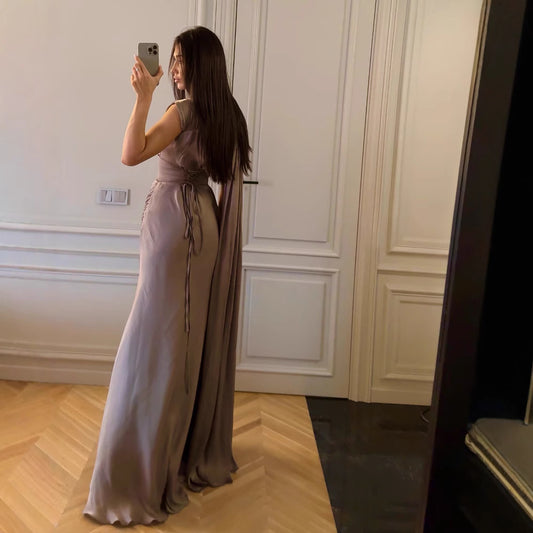 Pleated Ribbon Satin Evening Dress - Sculptify™