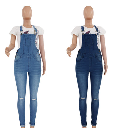 Womens Ripped Washed Denim Overalls - Sculptify™