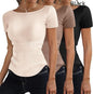 Womens Short-Sleeve Rib-Knit Slim-Fit T-Shirt  Short sleeve t-shirts Sculptify™