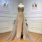 Blue Handmade Beaded Split Shoulder Fishtail Dress - Sculptify™
