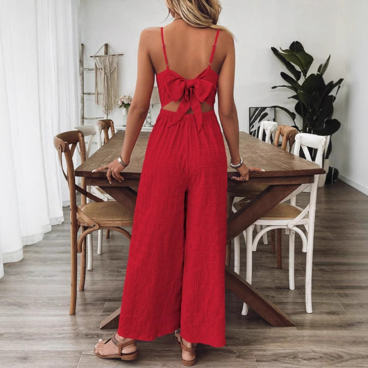 Fashionable Casual Jumpsuit With Shoulder Straps And A Bow Detail On The Back - Sculptify™