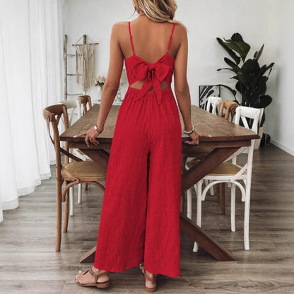 Fashionable Casual Jumpsuit With Shoulder Straps And A Bow Detail On The Back - Sculptify™