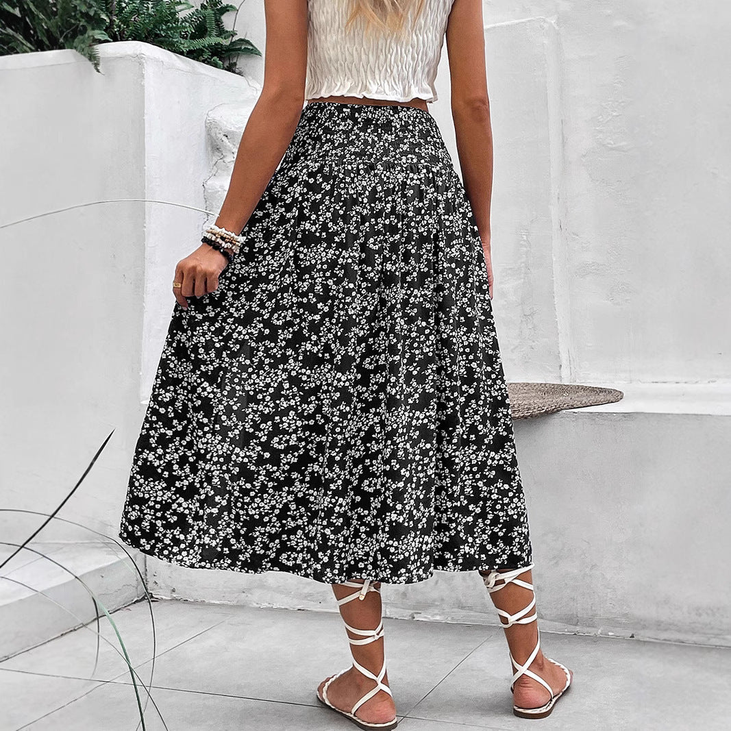 Elegant American Floral Split Midi Skirt