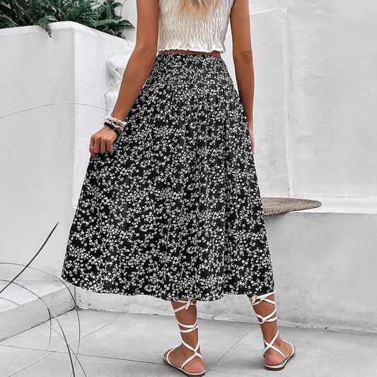 Elegant American Floral Split Midi Skirt