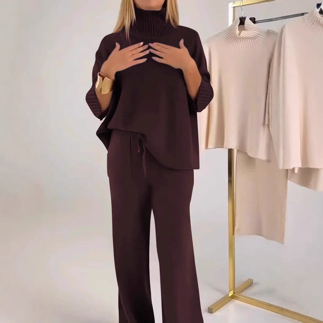 Stylish Casual Solid-color Knit Turtleneck Womens Set For Warmth - Sculptify™