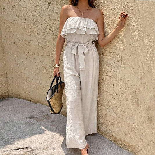 Women's Summer Sleeveless Tube Top Jumpsuit Ruffled Tied Jumpsuit - Sculptify™