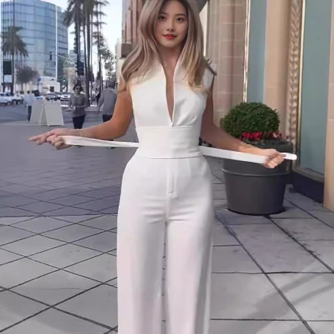 Solid Color Low Neck Sleeveless Tight Jumpsuit - Sculptify™