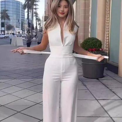Solid Color Low Neck Sleeveless Tight Jumpsuit - Sculptify™