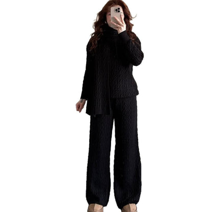 Warm Casual Neck Warmer Top And Pants Sweater Set  Sets Sculptify™