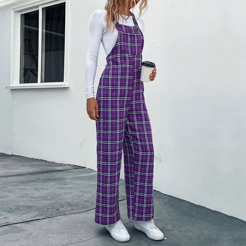 Plaid Spaghetti Straps Casual Jumpsuit Women's Clothing - Sculptify™