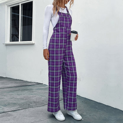 Plaid Spaghetti Straps Casual Jumpsuit Women's Clothing - Sculptify™