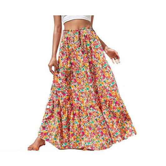 Flowy Floral Print Midi Skirt