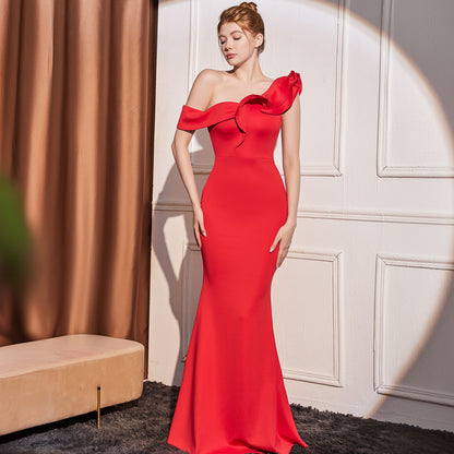 High-end Slant Shoulder Slimming Long Dress - Sculptify™