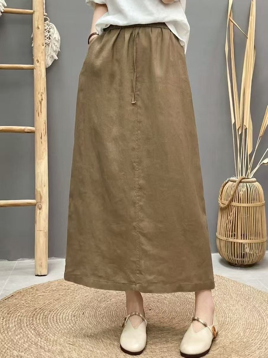 High-Waist Lace-Up Linen Pencil Skirt
