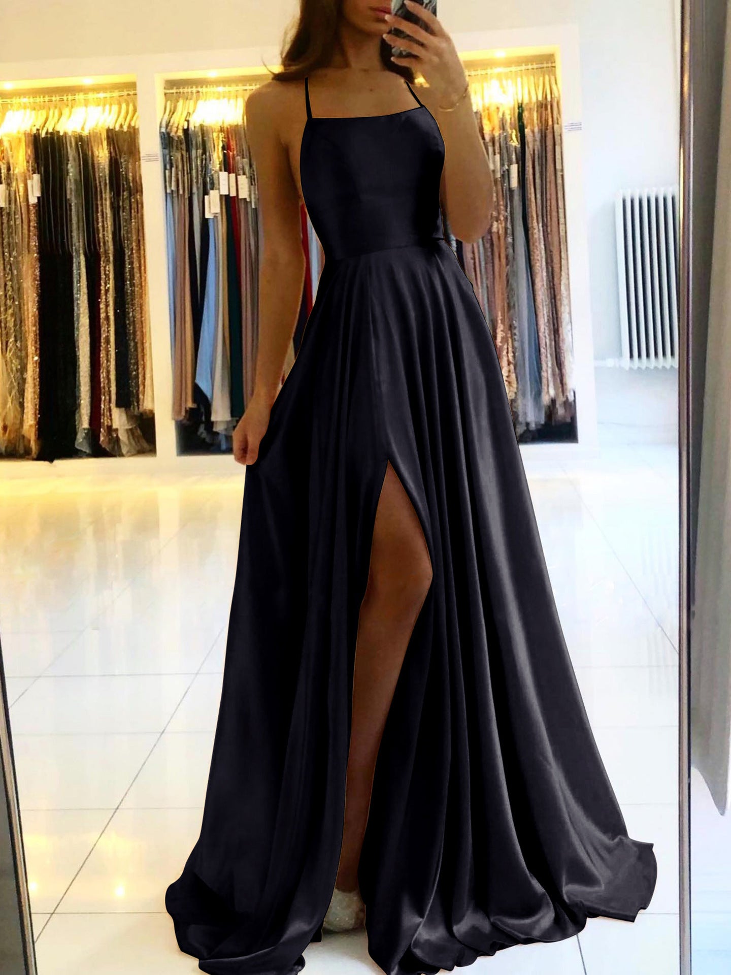 Amazon Long European And American Style Dress Slim Strap Back-to-back Dress High Slit Dance Host Dress - Sculptify™