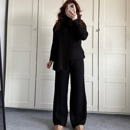 Warm Casual Neck Warmer Top And Pants Sweater Set  Sets Sculptify™