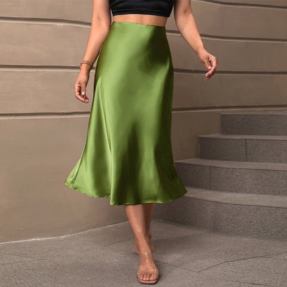 Classic Satin A-Line Midi Skirt