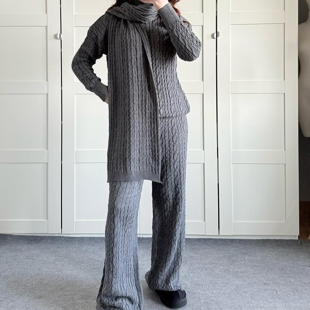 Warm Casual Neck Warmer Top And Pants Sweater Set  Sets Sculptify™
