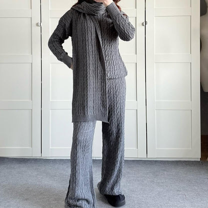 Warm Casual Neck Warmer Top And Pants Sweater Set  Sets Sculptify™