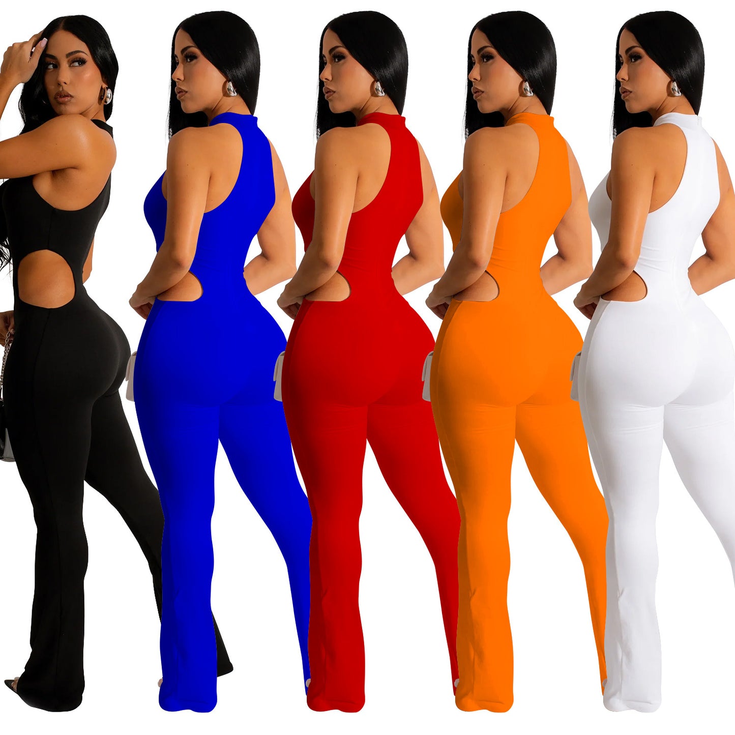 Women's Solid Color Sexy Halter Hollow-out Jumpsuit - Sculptify™