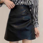 Statement Black Ruffle-Hip Leather Skirt