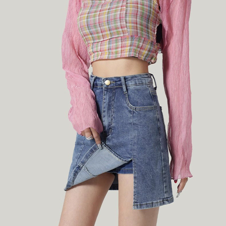 Sleek Half-Length Denim Slim Skirt