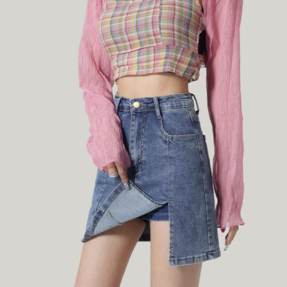 Sleek Half-Length Denim Slim Skirt
