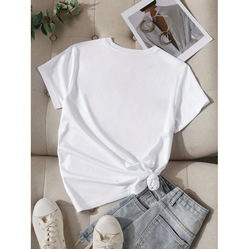 Letter-print Crew-neck Top Short-sleeve T-shirt  Short sleeve t-shirts Sculptify™