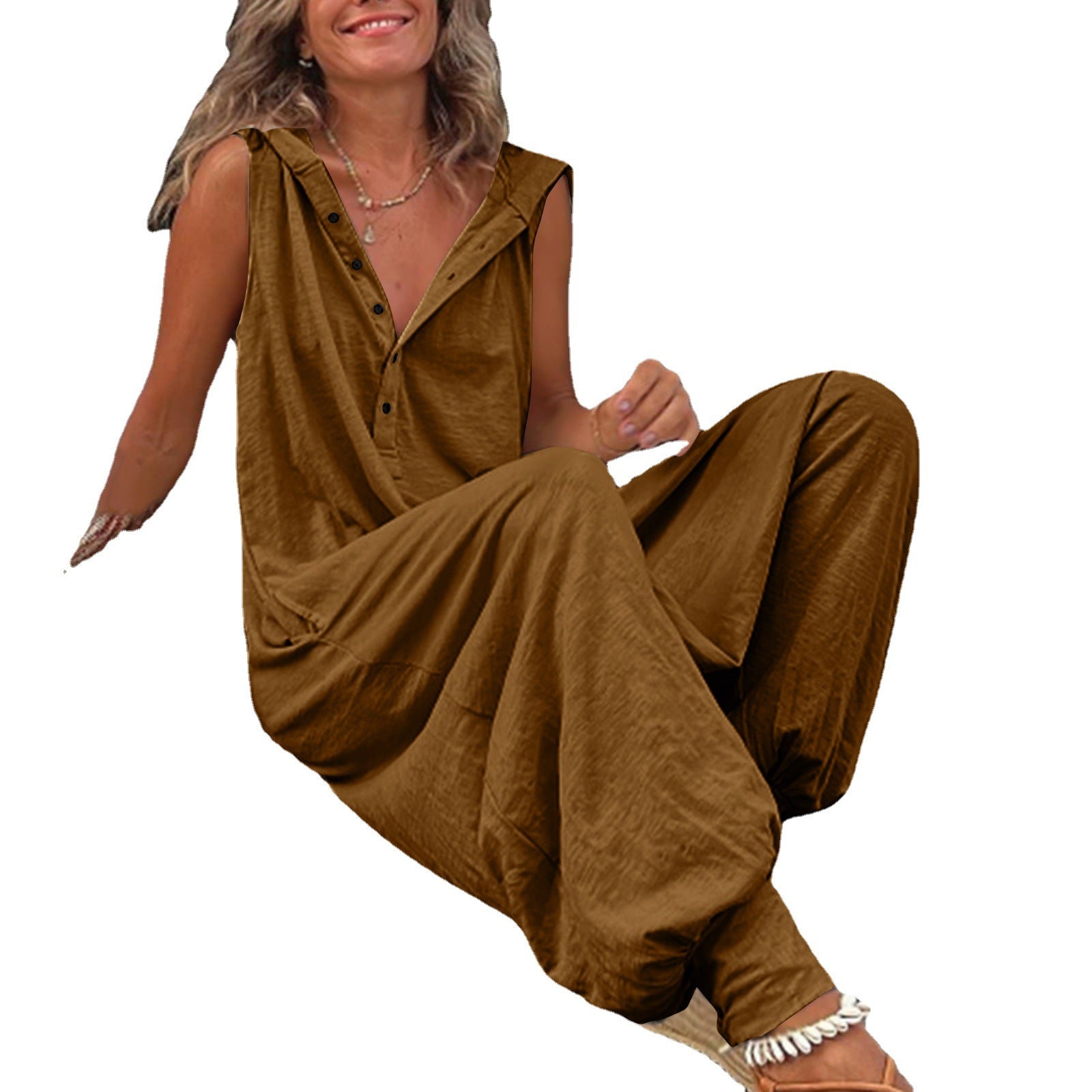 New Button Hooded Sleeveless Jumpsuit - Sculptify™