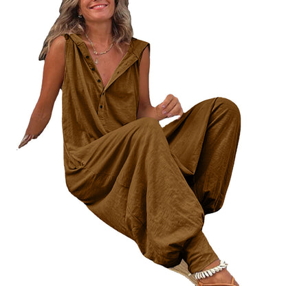 New Button Hooded Sleeveless Jumpsuit - Sculptify™