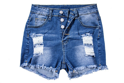 Casual Ripped Mid-High Rise Jean Shorts