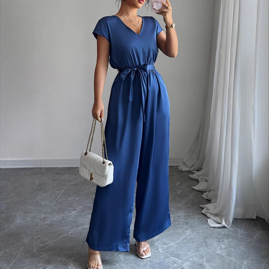 Fashion Wind Deep V High-waisted Wide-leg Jumpsuit Women's Clothing - Sculptify™