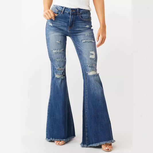 European Style Mid-Waist Flare Jeans