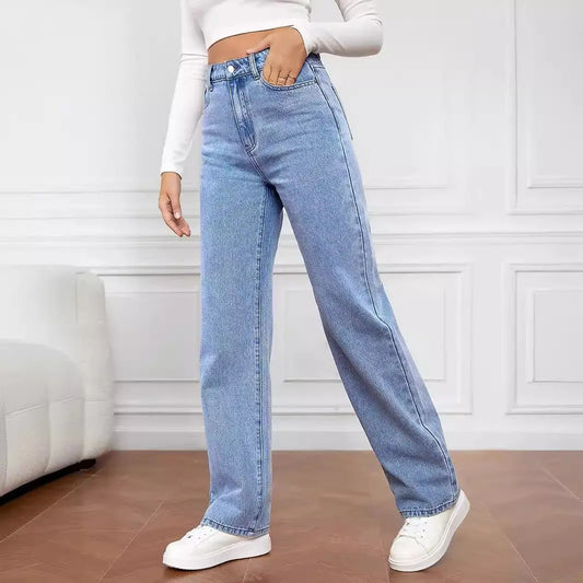 Washed Fashion Straight Jeans Women's Mid Waist - Sculptify™ 