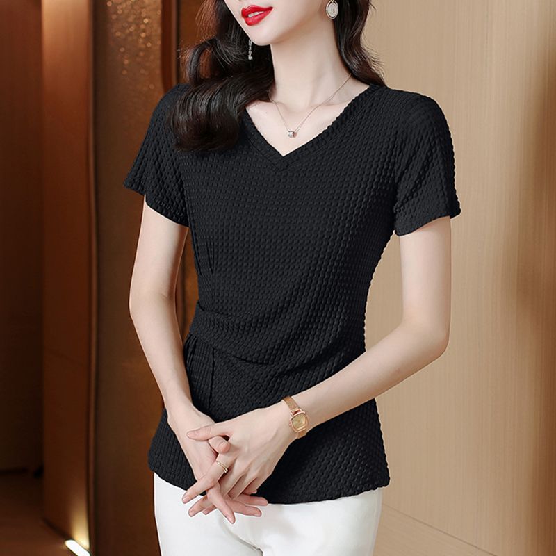 Knitted Ice Silk Short Sleeve T-shirt Women's Summer  Short sleeve t-shirts Sculptify™