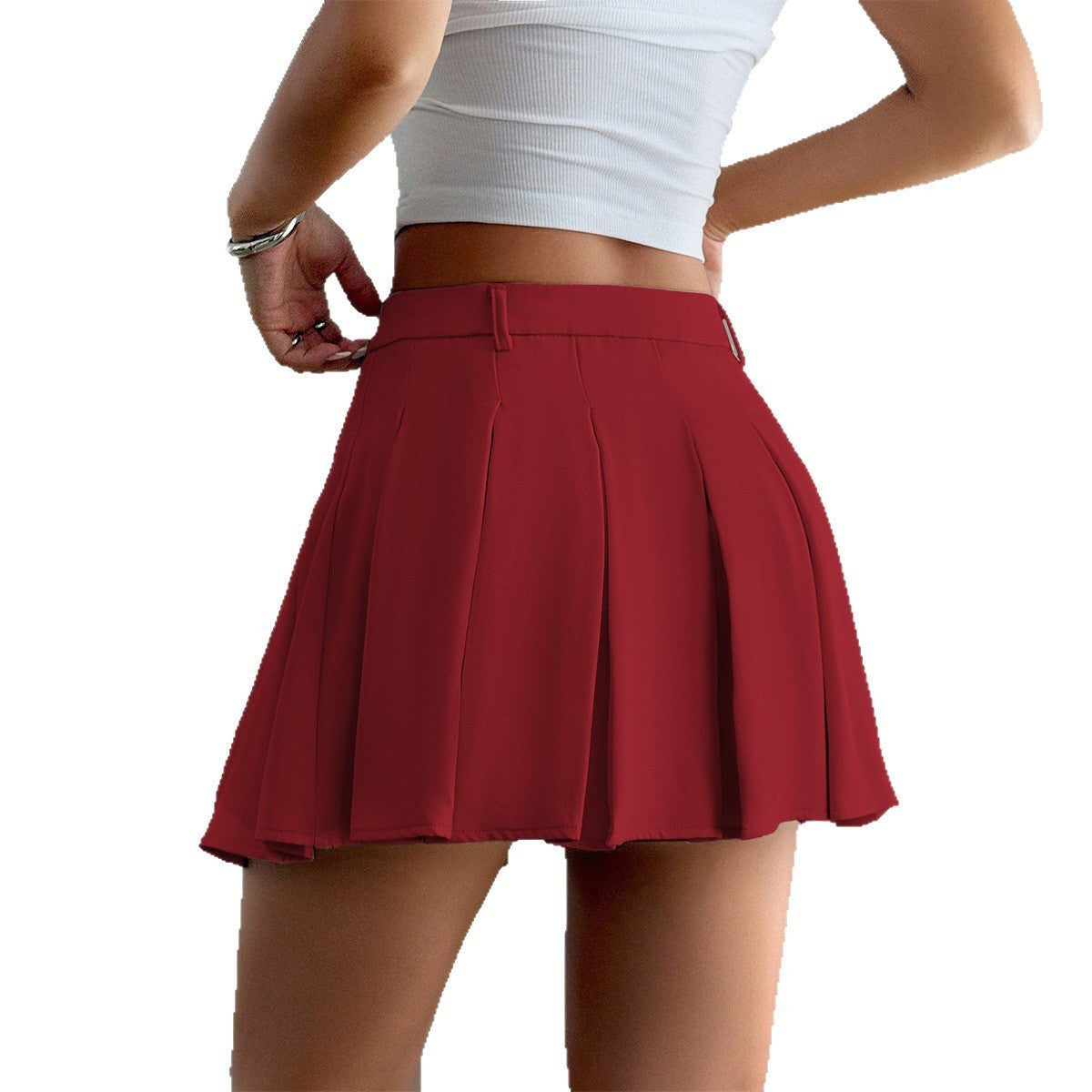 Trendy Girdle Waist Solid Pleated Skirt