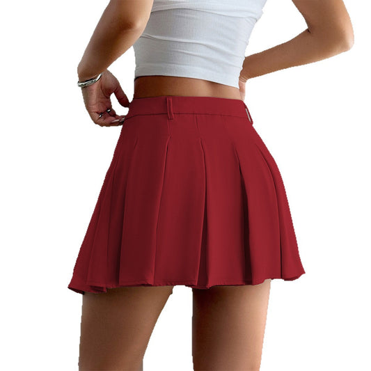 Trendy Girdle Waist Solid Pleated Skirt