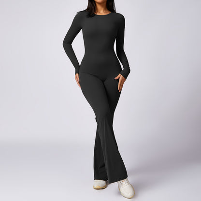 Leisure Horn Long Sleeve Yoga Jumpsuit Naked Women Feeling Tight Quick-drying Sports Workout - Sculptify™